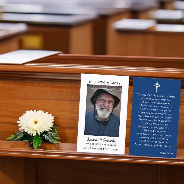 Visite Carte de prière de deuil simple avec photo bleue (Simple Funeral Memorial Prayer Photo Blue Card)