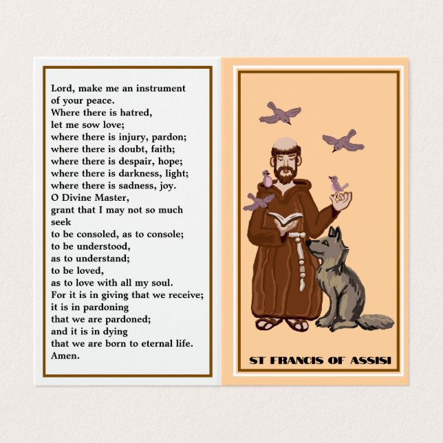 Visite carte de prière de Saint François d'Assise (Extérieur déplié)