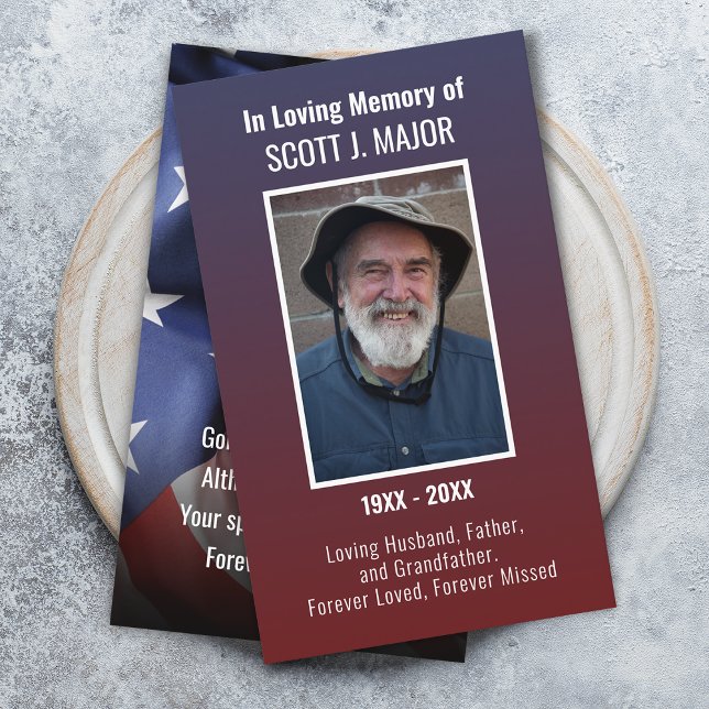 Visite Carte de prière drapeau Photo Ombre Bleu Rouge Car (Flag Prayer Card Photo Ombre Blue Red Card)