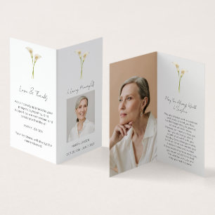 Visite Carte de prière funéraire avec photo de calla lily