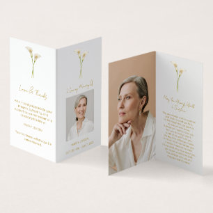 Visite Carte de prière funéraire avec photo de calla lily