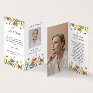 Visite Carte de prière funéraire avec photo de fleur sauv