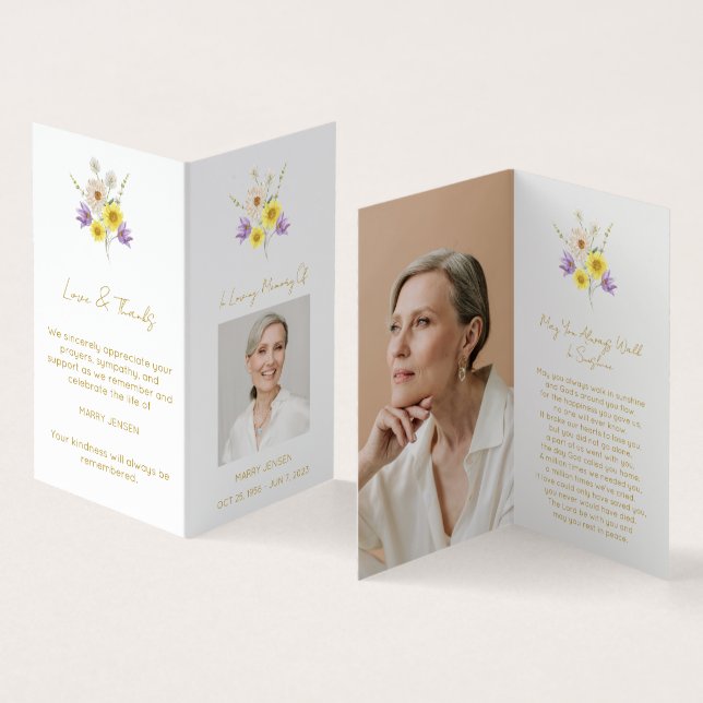 Visite Carte de prière funéraire avec photo de fleur sauv (Intérieur et extérieur)