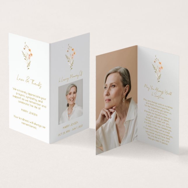 Visite Carte de prière funéraire avec photo de fleur sauv (Intérieur et extérieur)