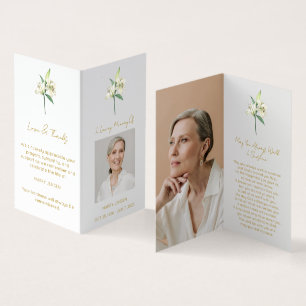 Visite Carte de prière funéraire avec photo de lys pliée