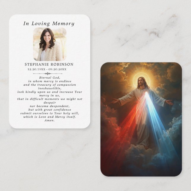 Visite Carte de prière funéraire catholique de la Divine  (Devant / Derrière)