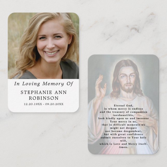 Visite Carte de prière funéraire catholique de la Divine  (Devant / Derrière)