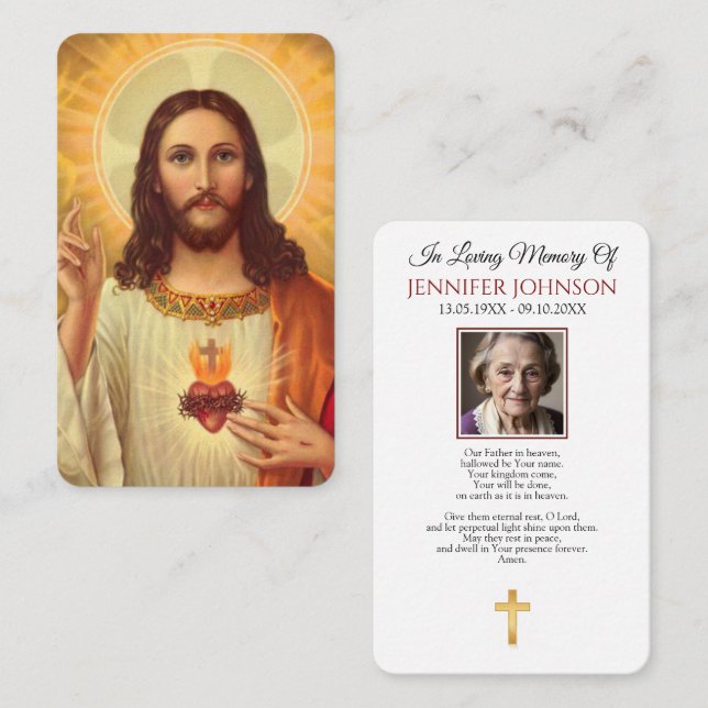 Visite Carte de prière funéraire catholique Jésus Divine  (Devant / Derrière)