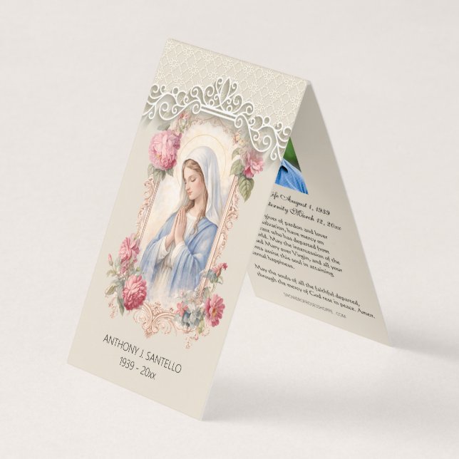 Visite Carte de prière funéraire catholique Vierge Marie  (Devant)