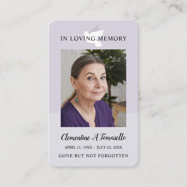 Visite Carte de prière funéraire Dove avec photo (Devant)