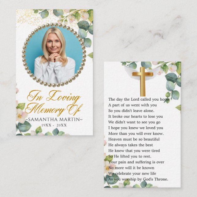 Visite Carte de prière funéraire Eucalyptus Bloom (Devant / Derrière)