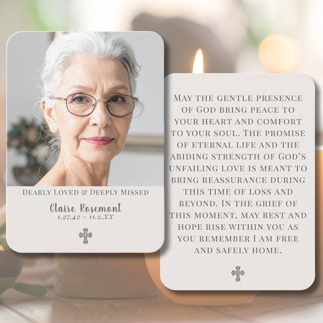 Visite Carte de prière funéraire minimale avec croix et p (Minimalist Cross Funeral Photo Prayer Card
)