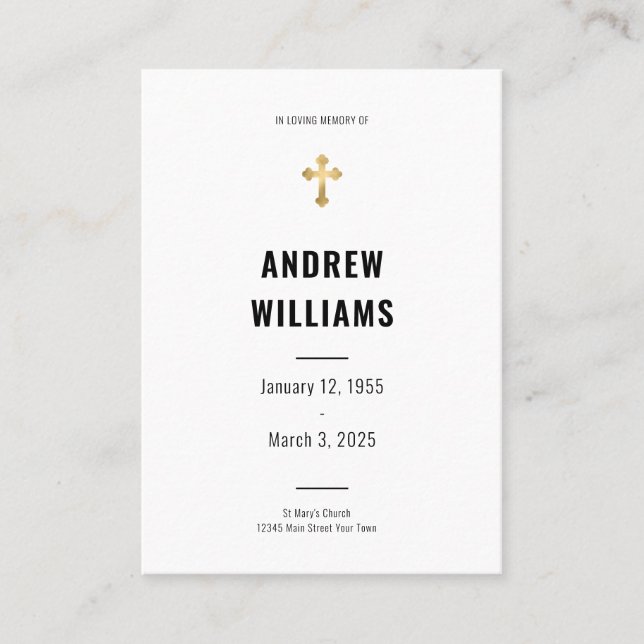 Visite Carte de prière funéraire noir et blanc (Devant)