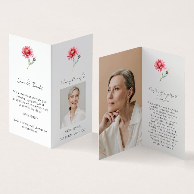 Visite Carte de prière funéraire photo de chrysanthème pl (Intérieur et extérieur)