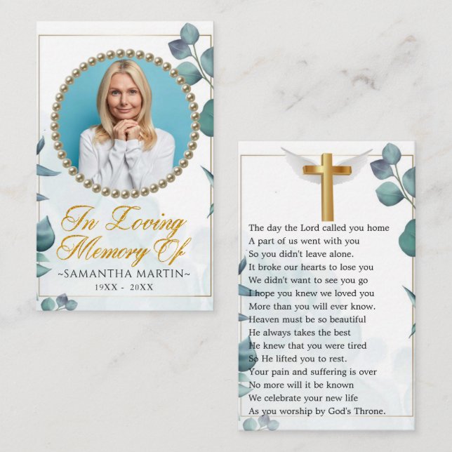 Visite Carte de prière funéraire photo de feuillage (Devant / Derrière)