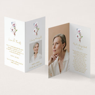 Visite Carte de prière funéraire photo de magnolia pliée