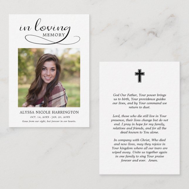 Visite Carte de prière funéraire photo en souvenir affect (Devant / Derrière)
