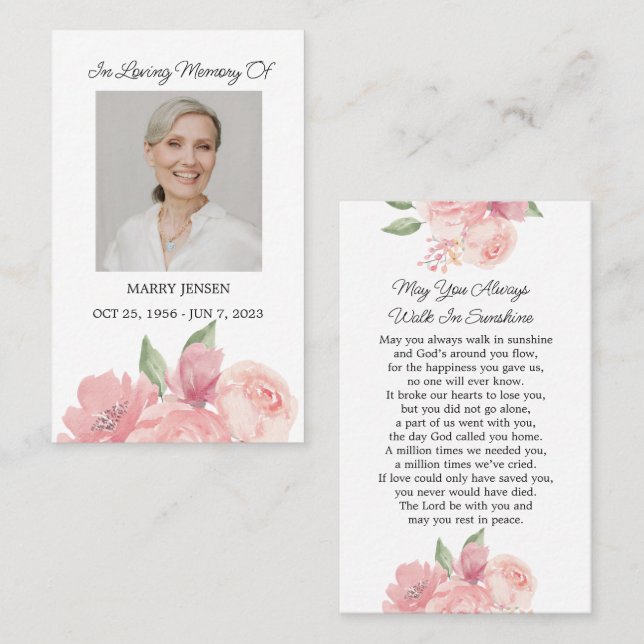 Visite Carte de prière funéraire rose (Devant / Derrière)