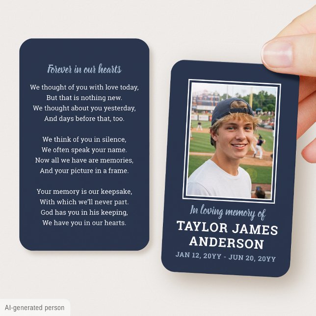 Visite Carte de prière funéraire simple avec photo Navy (Créateur téléchargé)