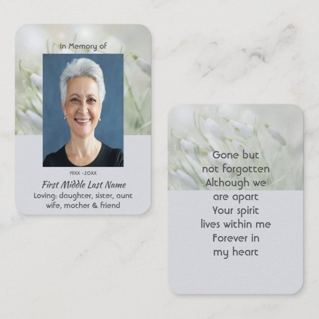 Visite Carte de prière mémorial souvenir Fleurs de perce- (Devant / Derrière)