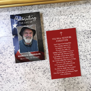 Visite Carte de prière mémorielle funéraire avec drapeau 