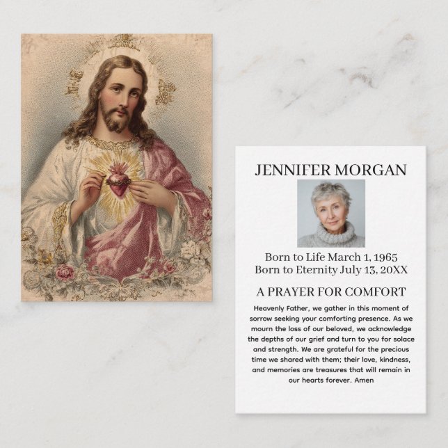 Visite Carte de prière mémorielle funéraire catholique Jé (Devant / Derrière)