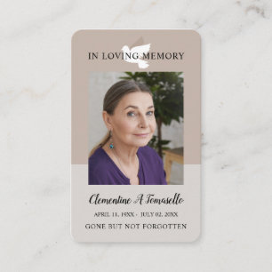Visite Carte de prière mémorielle funéraire Dove