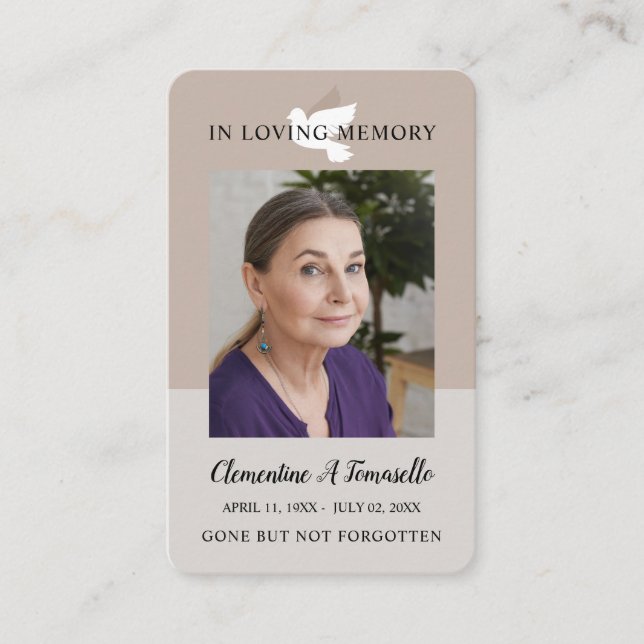 Visite Carte de prière mémorielle funéraire Dove (Devant)