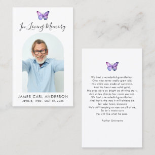 Visite Carte de prière mémorielle simple papillon avec ar