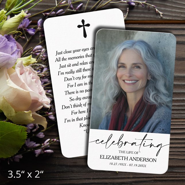 Visite Carte de prière photo simple pour funérailles (Celebration of Life funeral memorial photo prayer cards - bookmarks, default size 3.5" x 2" )