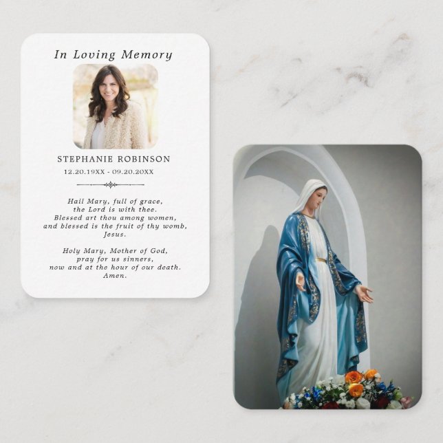 Visite Carte de prière religieuse catholique Vierge Marie (Devant / Derrière)