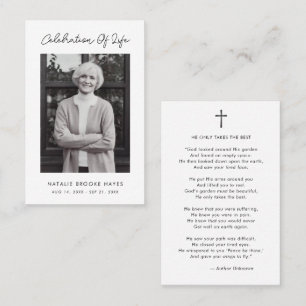 Visite Carte de prière simple Script Celebration of Life