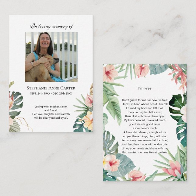 Visite Carte de prière souvenir photo tropicale Je suis l (Devant / Derrière)