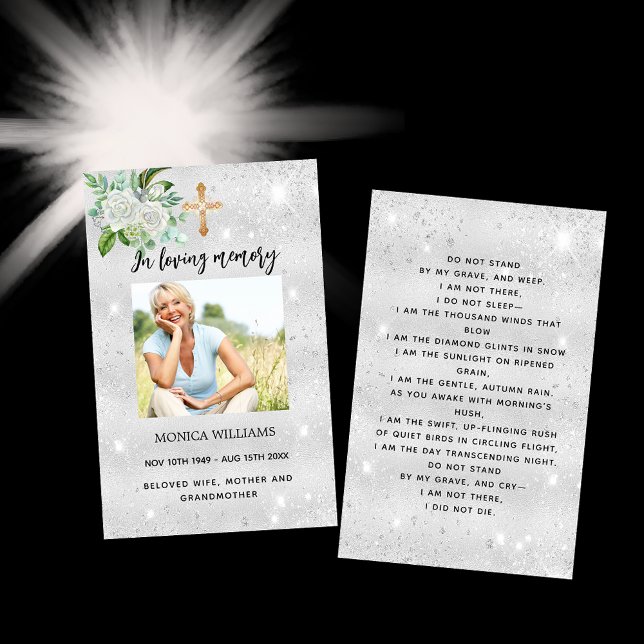 Visite Carte de prières funéraires croisées en argent bla (Créateur téléchargé)