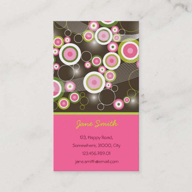 Visite Carte de profil Abstraite Fun Retro Funky Pink Cir (Devant)