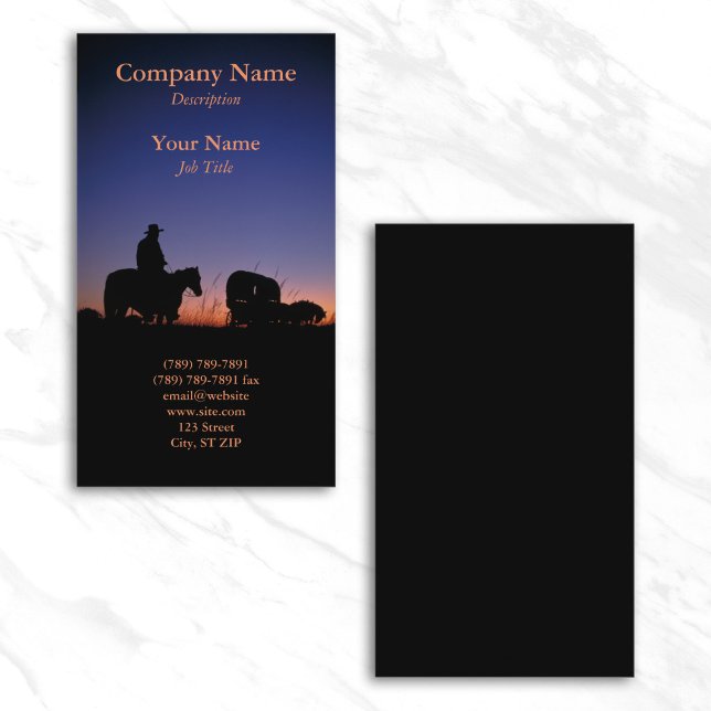 Visite Carte de profil de coucher de soleil (Sunset Wagon Train Photo Vertical Business Card)
