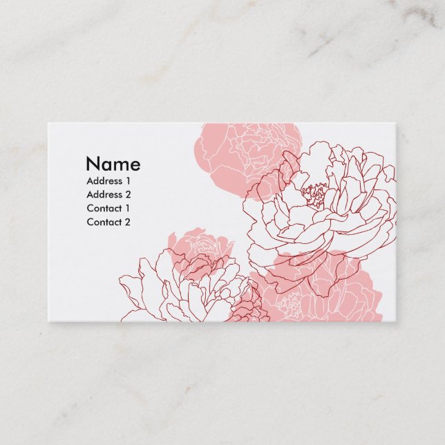 Visite Carte de profil de motif de pivoine (Devant)