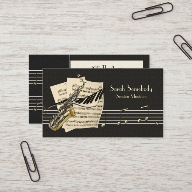 Visite Carte de profil de saxophone et de musique de (Devant/Arrière en situation)