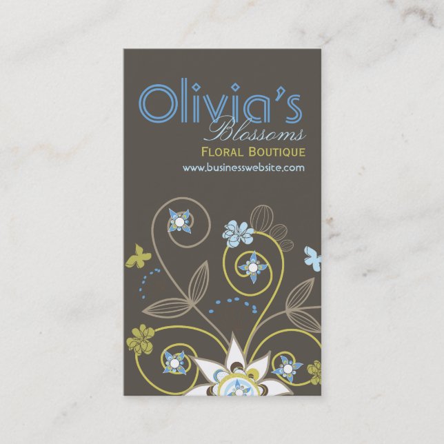 Visite Carte de profil Fleurs Florales Bleues Douces (Devant)