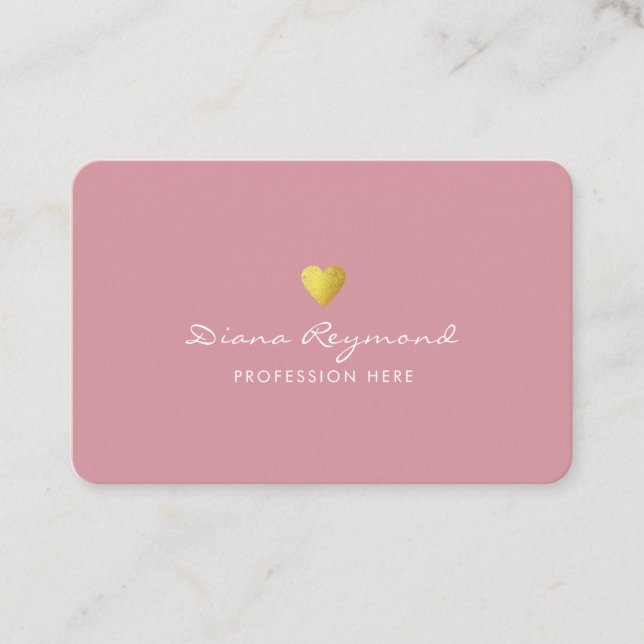 Visite carte de profil professionnelle rose avec coeur or (Devant)