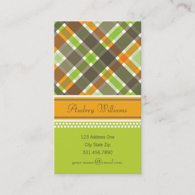 Visite Carte de profil Retro Orange Green Chaid Motif (Devant)
