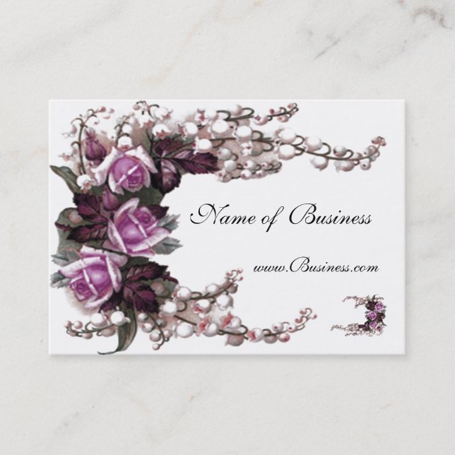 Visite Carte de profil Roses roses vintage blanc (Devant)