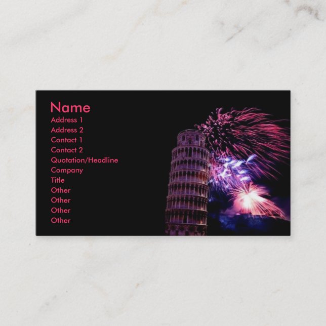 Visite Carte de profil Tour de Pise Fireworks (Devant)