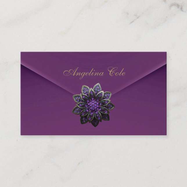 Visite Carte de profil Violet Mûre Velours Bijou (Devant)