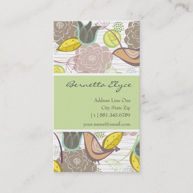 Visite Carte de profil Whimsical Sweet Birds & Floral Gar (Devant)