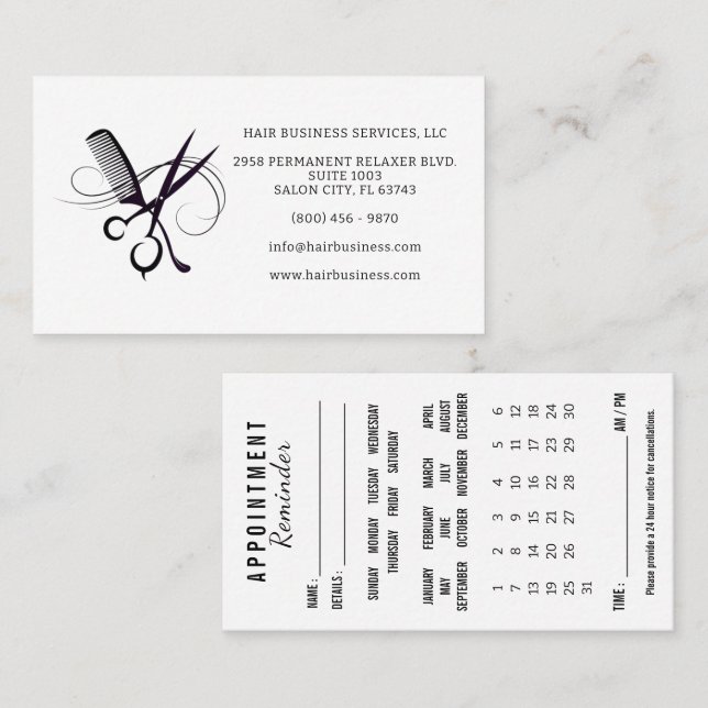 Visite Carte de rappel de rendez-vous de coiffure avec ca (Devant / Derrière)