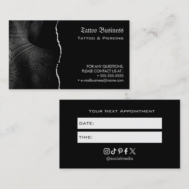 Visite Carte de rappel de rendez-vous de salon de tatouag (Devant / Derrière)