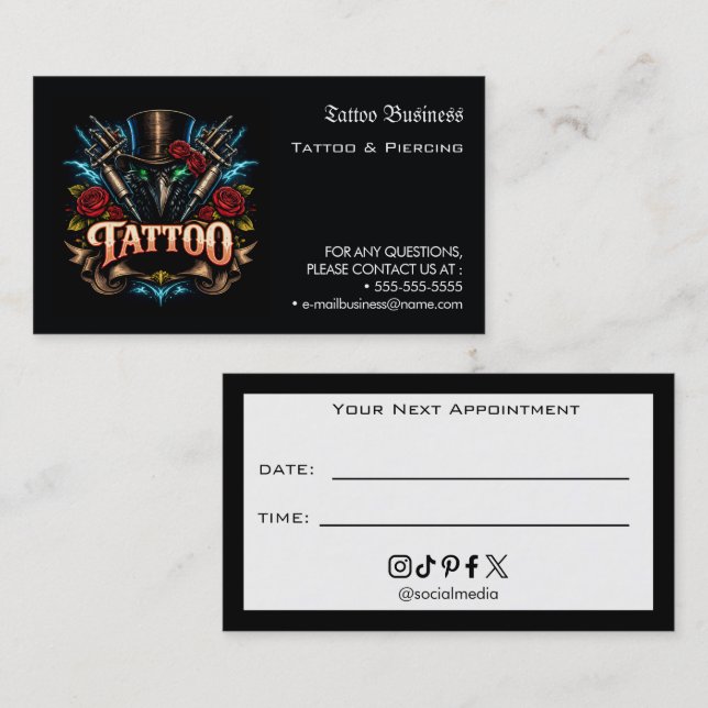 Visite Carte de rappel de rendez-vous de salon de tatouag (Devant / Derrière)