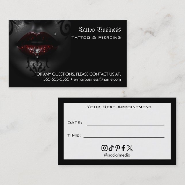 Visite Carte de rappel de rendez-vous de salon de tatouag (Devant / Derrière)