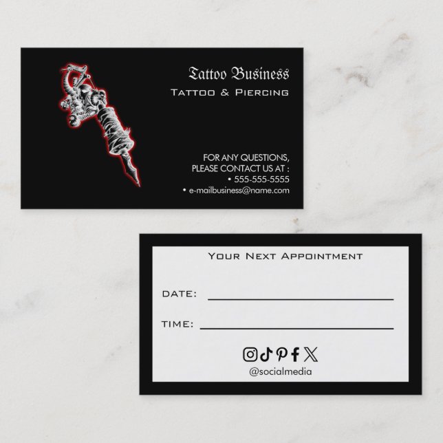 Visite Carte de rappel de rendez-vous de salon de tatouag (Devant / Derrière)